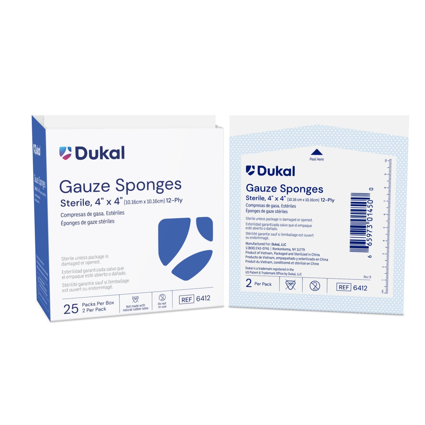Dukal Sterile Gauze Sponge 4 x 4 Inch 12-Ply Cotton 2 per Pack