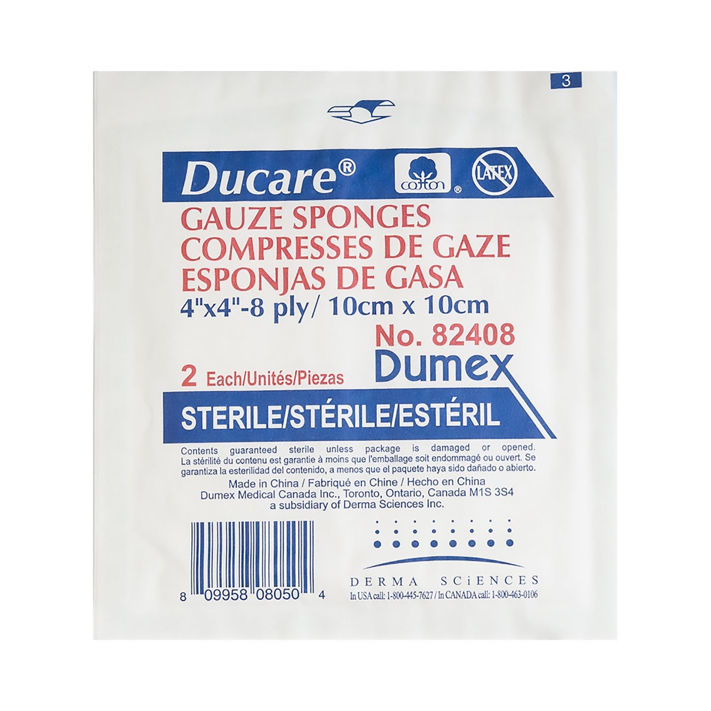 Ducare Gauze Sponges 4 x 4 Inch, 8-Ply, Sterile – 2 per Pack