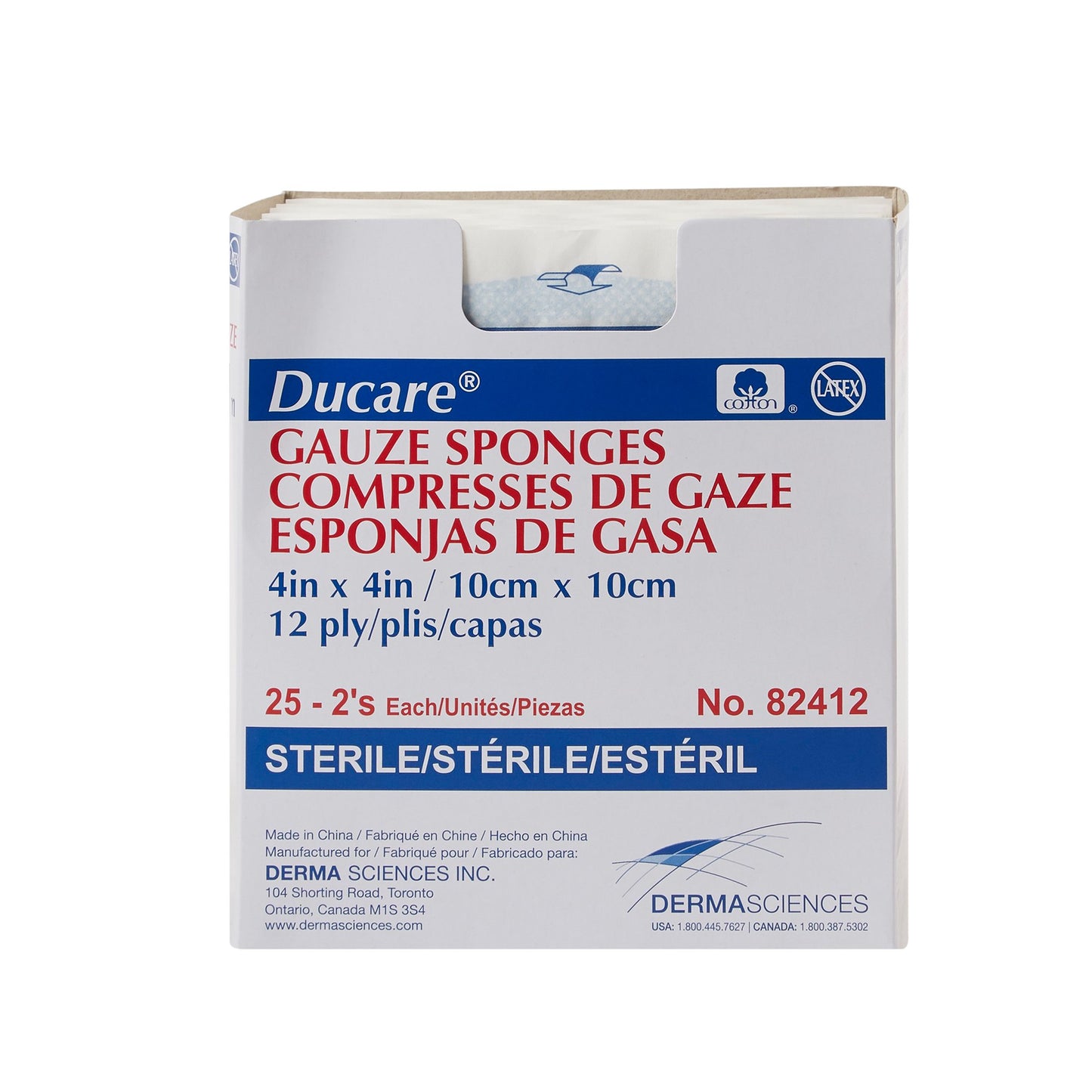 Ducare Gauze Sponges 4 x 4 Inch, 12-Ply, Sterile – 2 per Pack