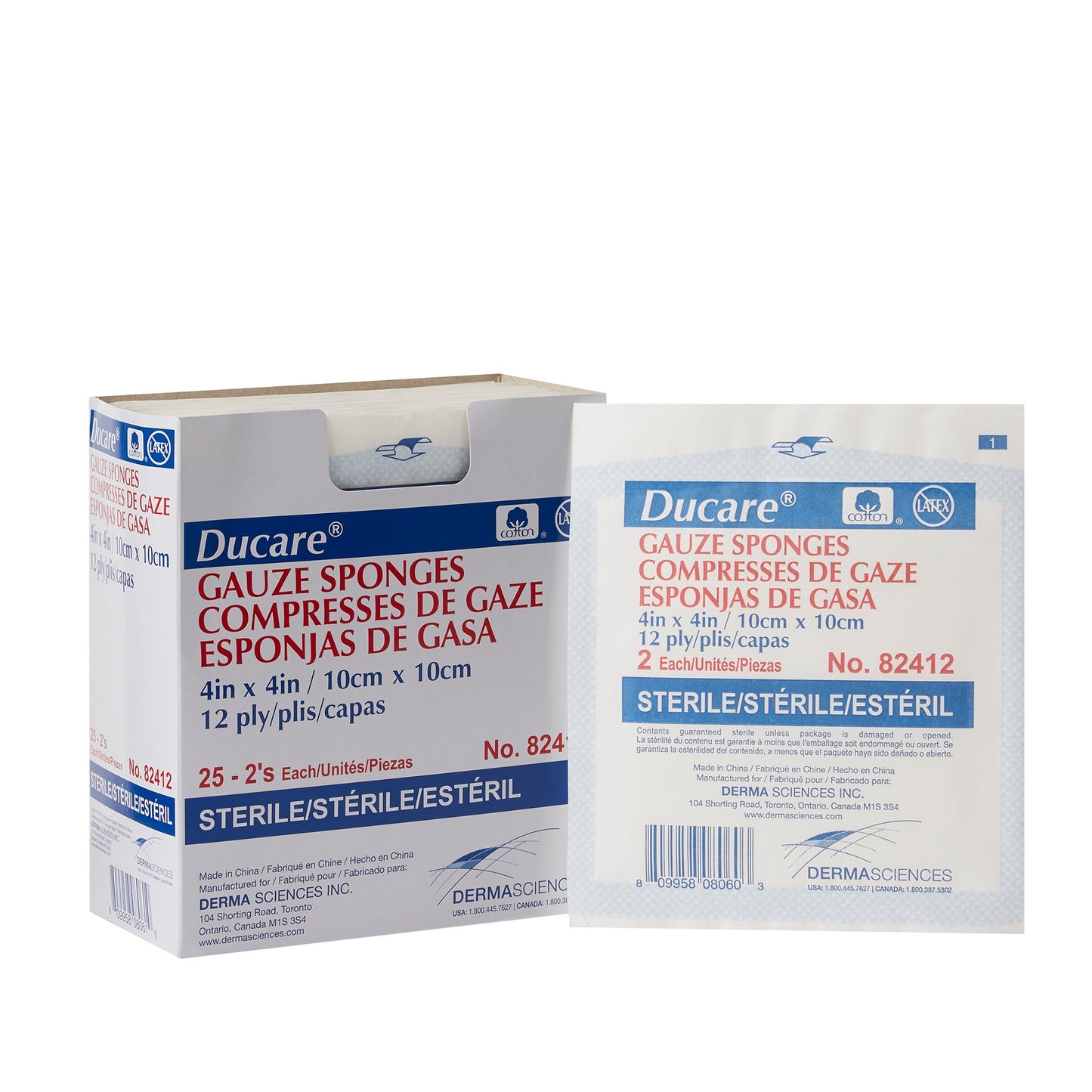 Ducare Gauze Sponges 4 x 4 Inch, 12-Ply, Sterile – 2 per Pack