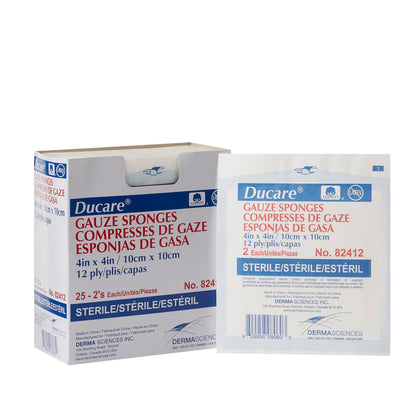 Ducare Gauze Sponges 4 x 4 Inch, 12-Ply, Sterile – 2 per Pack