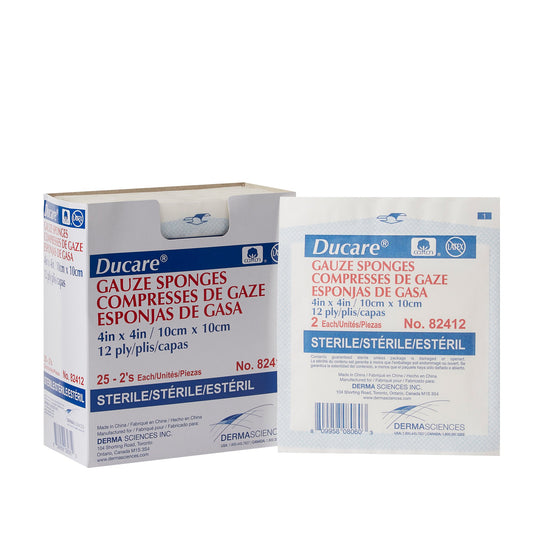 Ducare Gauze Sponges 4 x 4 Inch, 12-Ply, Sterile – 2 per Pack