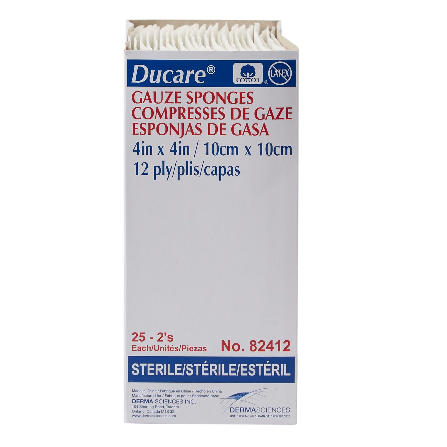 Ducare Gauze Sponges 4 x 4 Inch, 12-Ply, Sterile – 2 per Pack