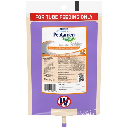 Tube Feeding Formula Peptamen with Prebio 1 Unflavored Liquid 1000 mL Ready to Hang Prefilled Container