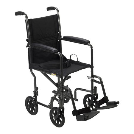 Transport Chair drive 17 Inch Seat Width Full Length Arm Swing-Away Footrest Steel Frame with Silver Vein Finish