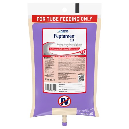 Tube Feeding Formula Peptamen 1.5 Unflavored Liquid 1000 mL Ready to Hang Prefilled Container