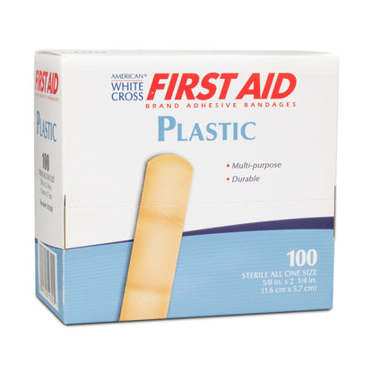 American White Cross First Aid Plastic Tan Adhesive Strip 5/8 x 2-1/4 Inch Sterile