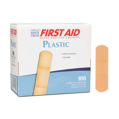 American White Cross First Aid Plastic Tan Adhesive Strip 5/8 x 2-1/4 Inch Sterile