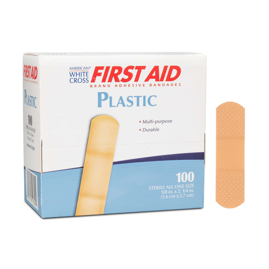 American White Cross First Aid Plastic Tan Adhesive Strip 5/8 x 2-1/4 Inch Sterile