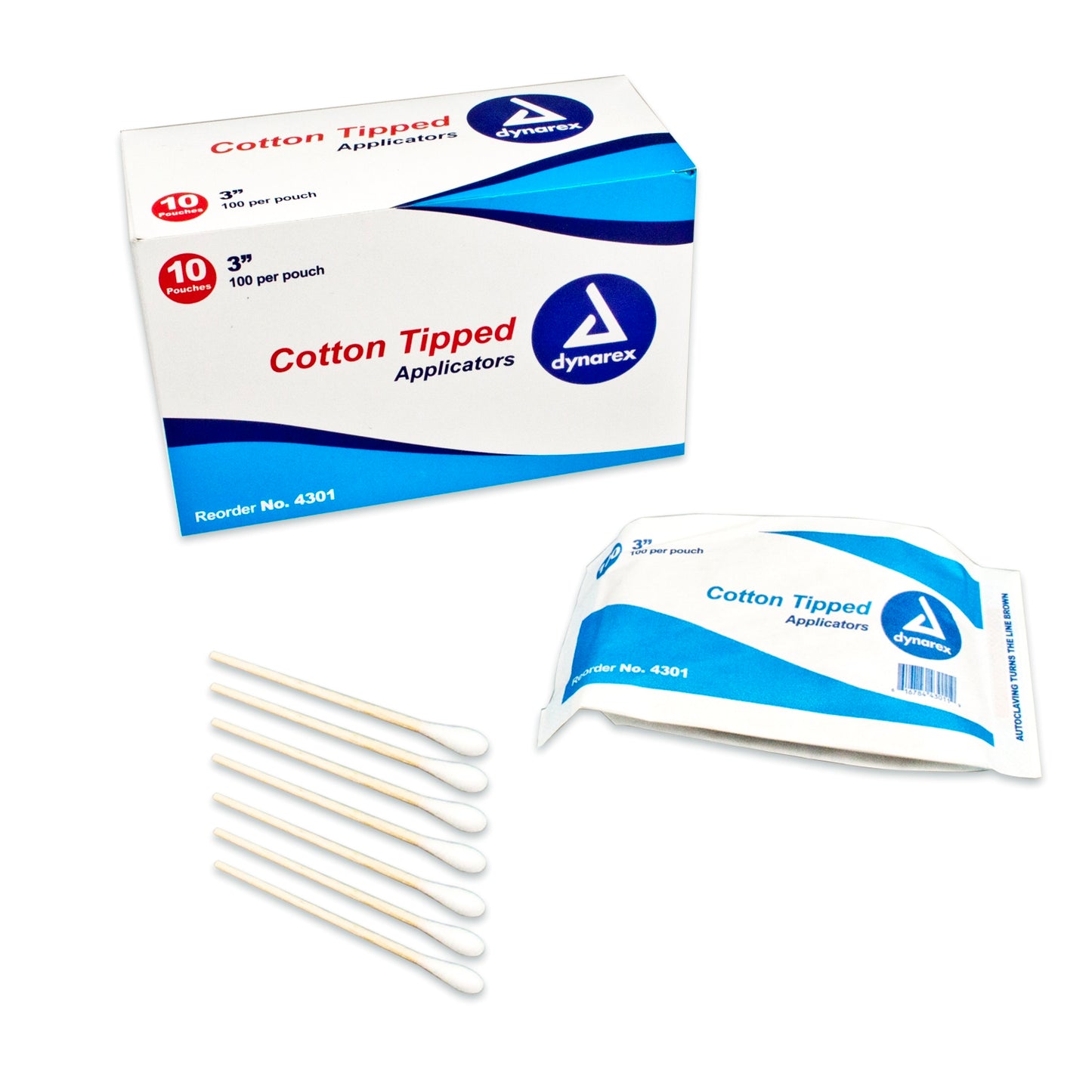 Dynarex Cotton Tip Swabstick 3 Inch Wood Shaft – 100 Pack NonSterile Applicators
