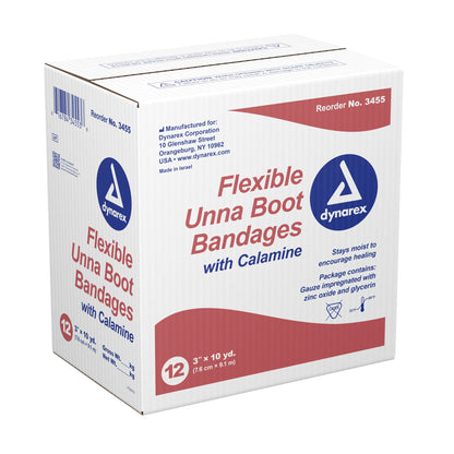 Dynarex Unna Boot 3 Inch x 10 Yard Zinc Oxide & Calamine Compression Bandage