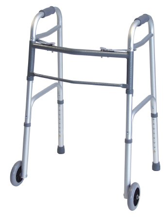 Dual Release Folding Walker with Wheels Adjustable Height Lumex Everyday Aluminum Frame 300 lbs. Weight Capacity 32 to 39 Inch Height