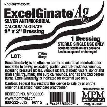 ExcelGinate AG Silver Alginate Dressing 2 x 2 Inch Sterile Square Dressing