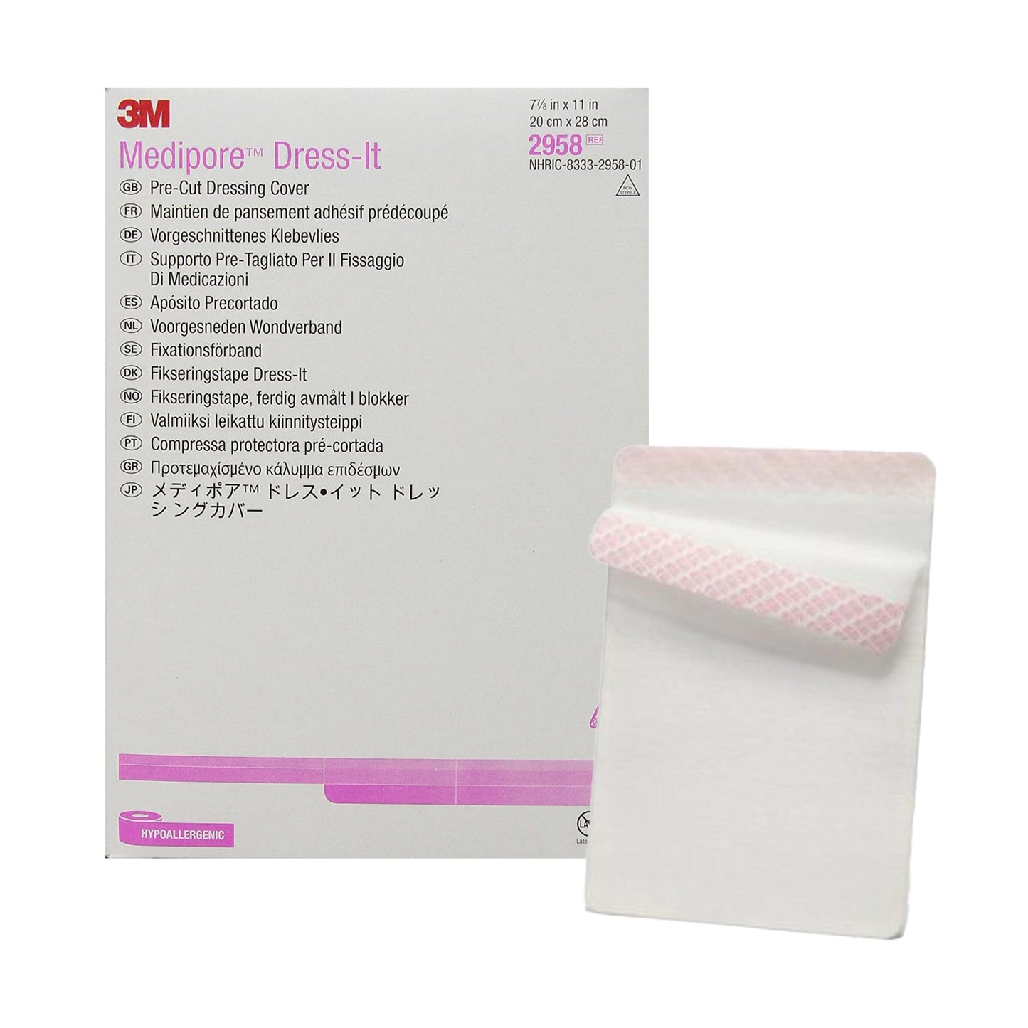 3M Medipore Dress-It Pre-Cut Dressing Retention Tape 7-7/8 x 11 Inch Soft Cloth White