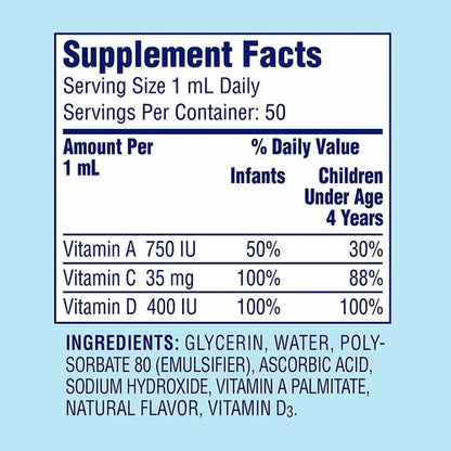 Enfamil Tri-Vi-Sol Pediatric Vitamin A C D Oral Supplement Drops Unflavored 50 mL Bottle
