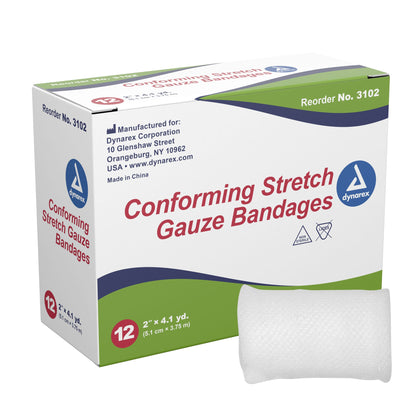 Dynarex Conforming Bandage 2 Inch x 4-1/10 Yard 1-Ply NonSterile – 12 per Pack
