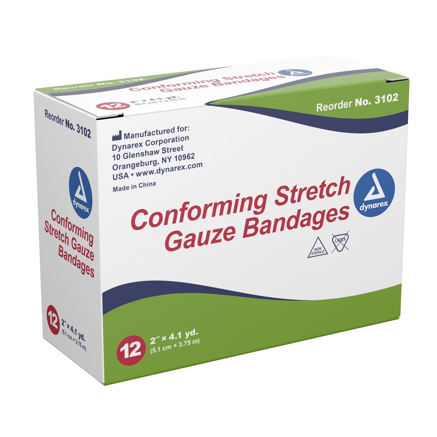 Dynarex Conforming Bandage 2 Inch x 4-1/10 Yard 1-Ply NonSterile – 12 per Pack