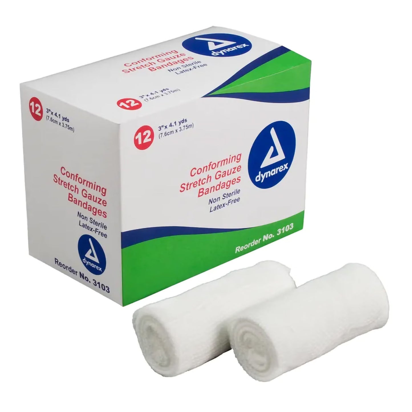 Dynarex Conforming Bandage 3 Inch x 4-1/10 Yard 1-Ply NonSterile – 12 per Pack