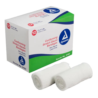 Dynarex Conforming Bandage 3 Inch x 4-1/10 Yard 1-Ply NonSterile – 12 per Pack