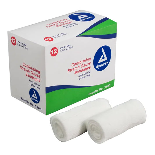 Dynarex Conforming Bandage 3 Inch x 4-1/10 Yard 1-Ply NonSterile – 12 per Pack