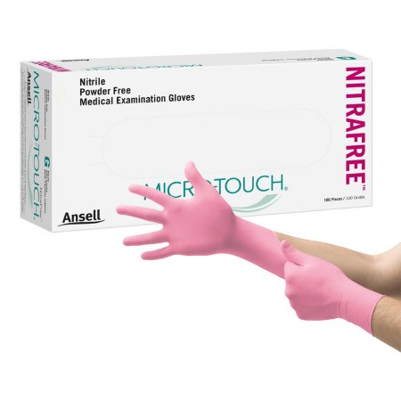 Exam Glove Micro-Touch NitraFree Medium NonSterile Nitrile Standard Cuff Length Textured Fingertips Pink Chemo Tested