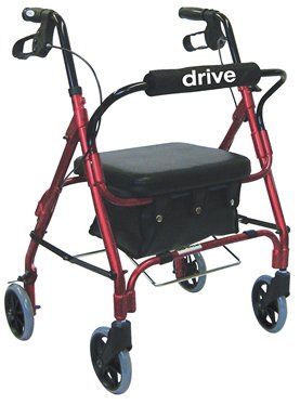 4 Wheel Rollator drive Red Adjustable Height / Folding Aluminum or Steel Frame