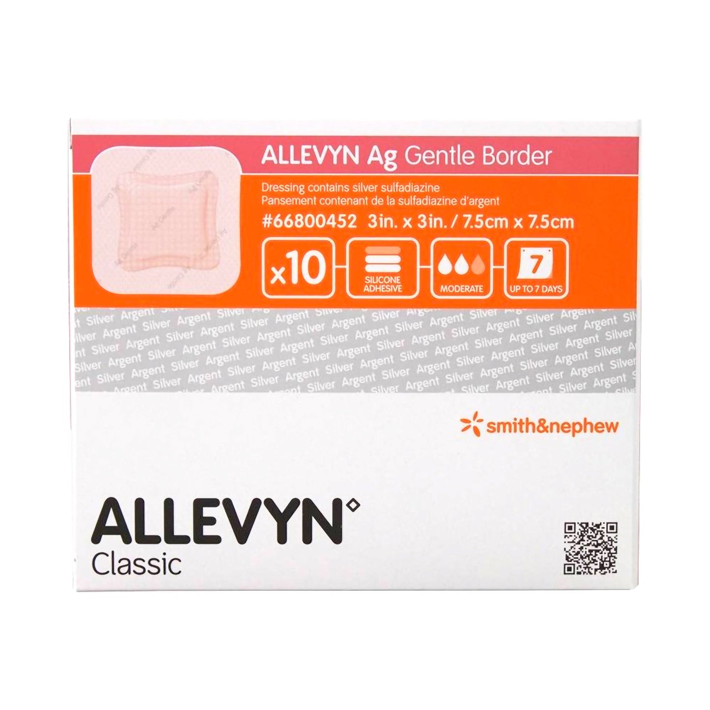 Allevyn Ag Gentle Border Silver Foam Dressing 3 x 3 Inch Sterile Square
