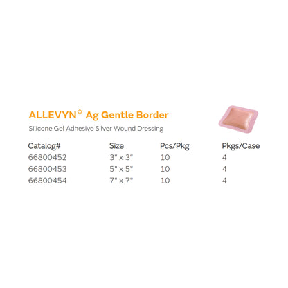 Allevyn Ag Gentle Border Silver Foam Dressing 3 x 3 Inch Sterile Square