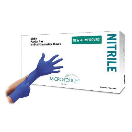 Exam Glove Micro-Touch Nitrile NonSterile Nitrile Standard Cuff Length Textured Fingertips Blue Chemo Tested