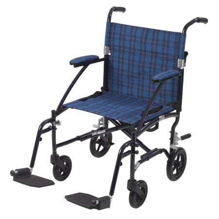 Transport Chair drive Fly-Lite 19 Inch Seat Width Desk Length Arm Swing-Away Footrest Aluminum Frame with Blue Finish