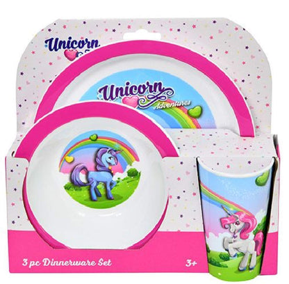 UPD Unicorn Rainbow Dinner Set for Kids – Pink Plate, Cup & Bowl (3-Piece, Open Box)