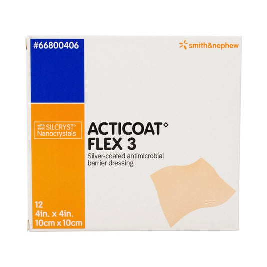Acticoat Flex 3 Silver Antimicrobial Barrier Dressing 4 x 4 Inch – Highly Conformable, Low-Adherent