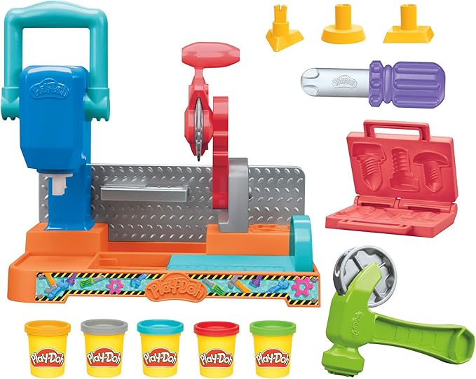 Play-Doh Stamp & Saw Tool Bench – Preschool Construction Toy for Ages 3+