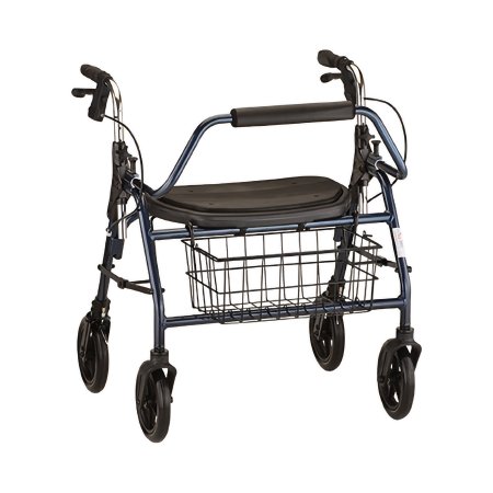 4 Wheel Rollator Mighty Mack Blue Adjustable Height / Wide / Heavy Duty / Folding Aluminum Frame