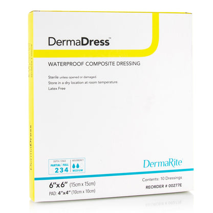 DermaDress Composite Dressing 6 x 6 Inch Sterile Waterproof Film Backing