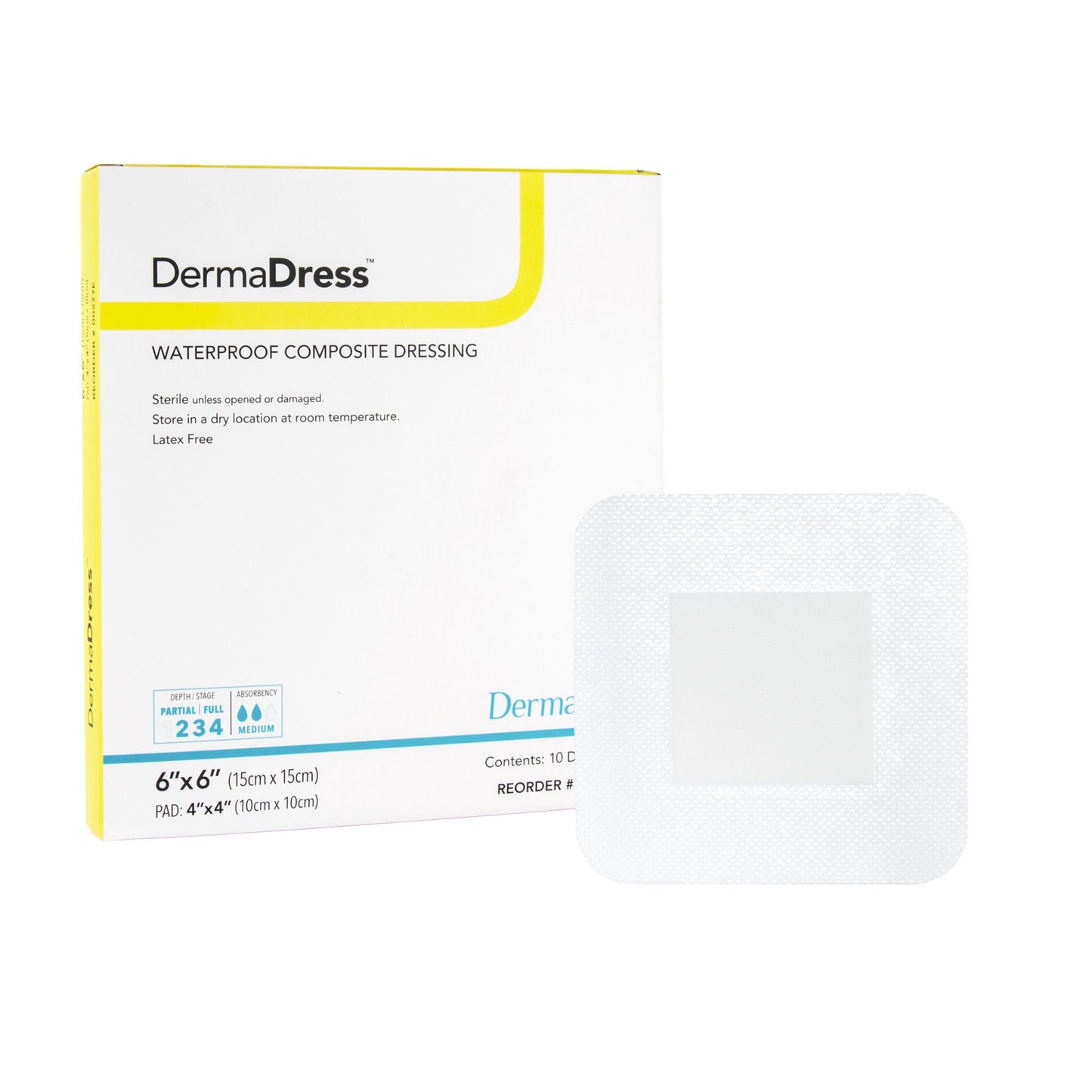 DermaDress Composite Dressing 6 x 6 Inch Sterile Waterproof Film Backing