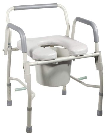 Commode Chair drive Padded Drop Arms Steel Frame Back Bar 13-1/2 Inch Seat Width 300 lbs. Weight Capacity