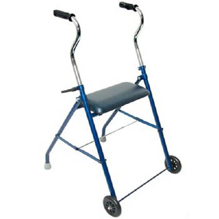 Single Release Folding Walker with Wheels and Seat Adjustable Height Steel Frame 250 lbs. Weight Capacity 31 to 42 Inch Height