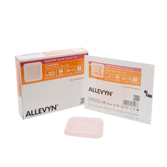 Allevyn Gentle Border Lite Thin Foam Dressing 3 x 3 Inch Silicone Adhesive Sterile