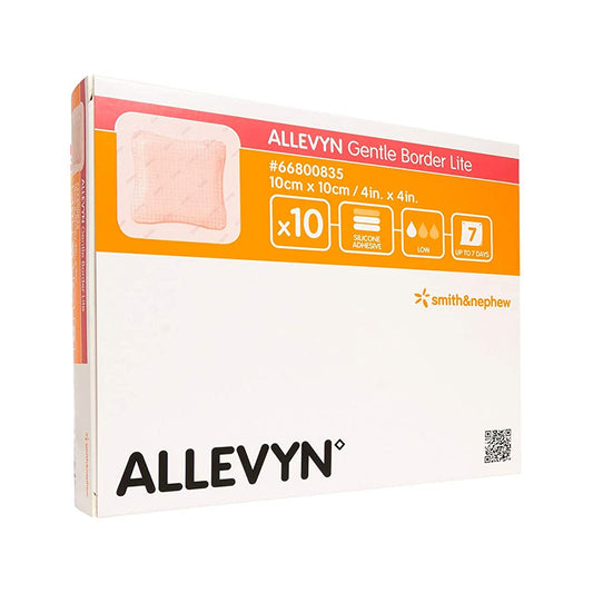 Allevyn Gentle Border Lite Thin Foam Dressing 4 x 4 Inch Silicone Adhesive Sterile