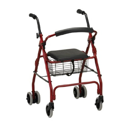 4 Wheel Rollator Cruiser Classic Red Adjustable Height / Folding Aluminum Frame