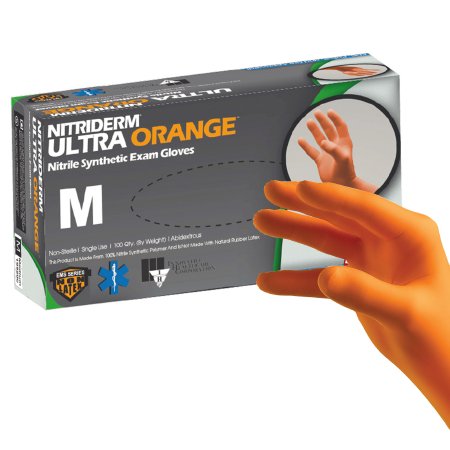 Exam Glove NitriDerm Ultra NonSterile Nitrile Standard Cuff Length Fully Textured Orange and White Chemo Tested / Fentanyl Tested