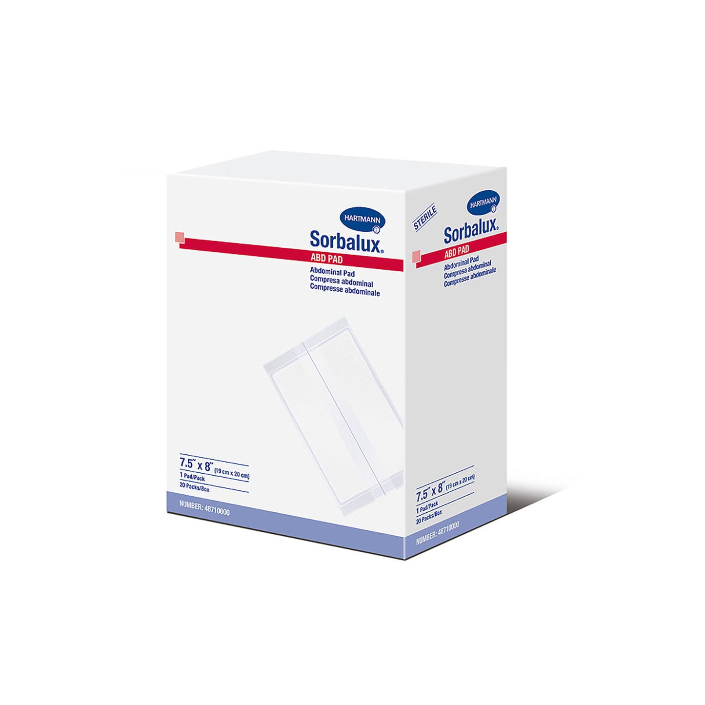 Sorbalux ABD Abdominal Pad 7-1/2 x 8 Inch Sterile 1-Ply
