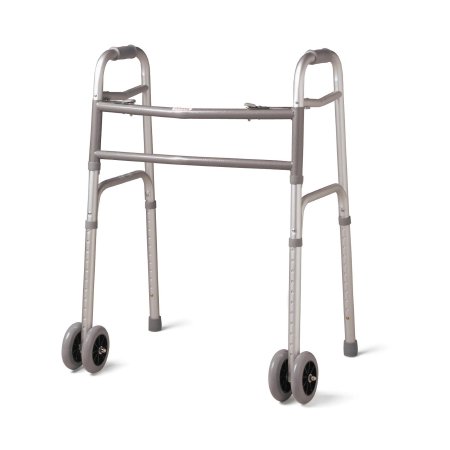 Bariatric Dual Release Folding Walker with Wheels Adjustable Height Standard Aluminum Frame 500 lbs. Weight Capacity 33-1/2 to 43-1/2 Inch Height