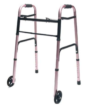 Dual Release Folding Walker with Wheels Adjustable Height Lumex ColorSelect Aluminum Frame 300 lbs. Weight Capacity 32 to 39 Inch Height