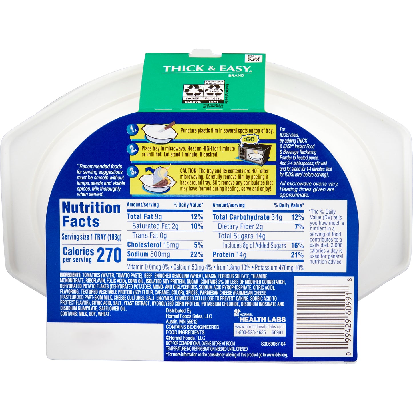 Thick & Easy Purees Italian Beef Lasagna 7 oz Tray IDDSI Level 2 Mildly Thick