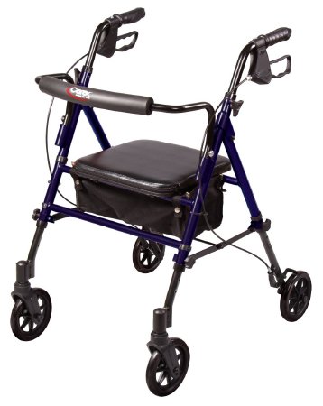 4 Wheel Rollator Step 'N Rest Dark Blue Adjustable Height / Folding Aluminum Frame