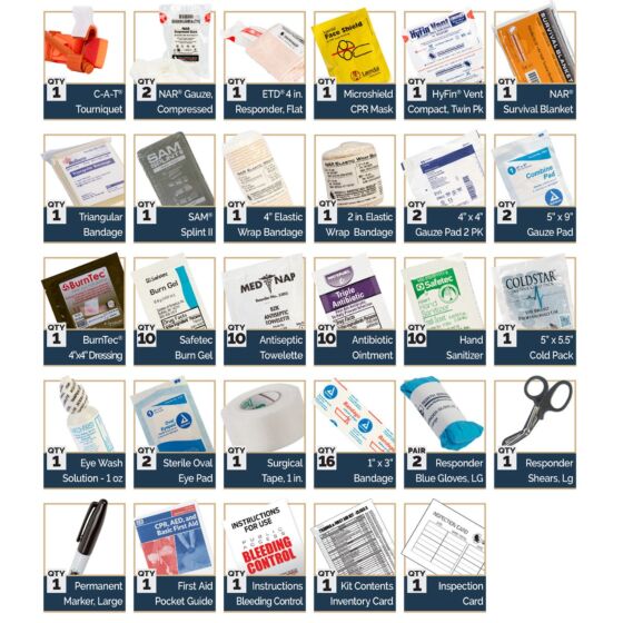 Class A Trauma and Resupply First Aid Kit with Tourniquet Portable Ziplock Bag
