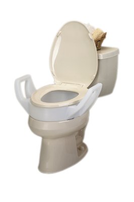 Raised Toilet Seat with Arms Lock-On 5 Inch Height White 300 lbs. Weight Capacity