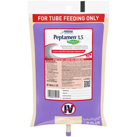 Tube Feeding Formula Peptamen 1.5 with Prebio 1 Vanilla Flavor Liquid 1000 mL Ready to Hang Prefilled Container